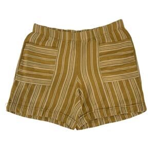 J Jill Linen Blend Mustard Striped Shorts Patch Pockets Medium